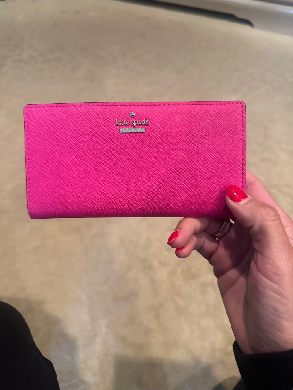 kate spade Bright Pink Saffiano Long Wallet